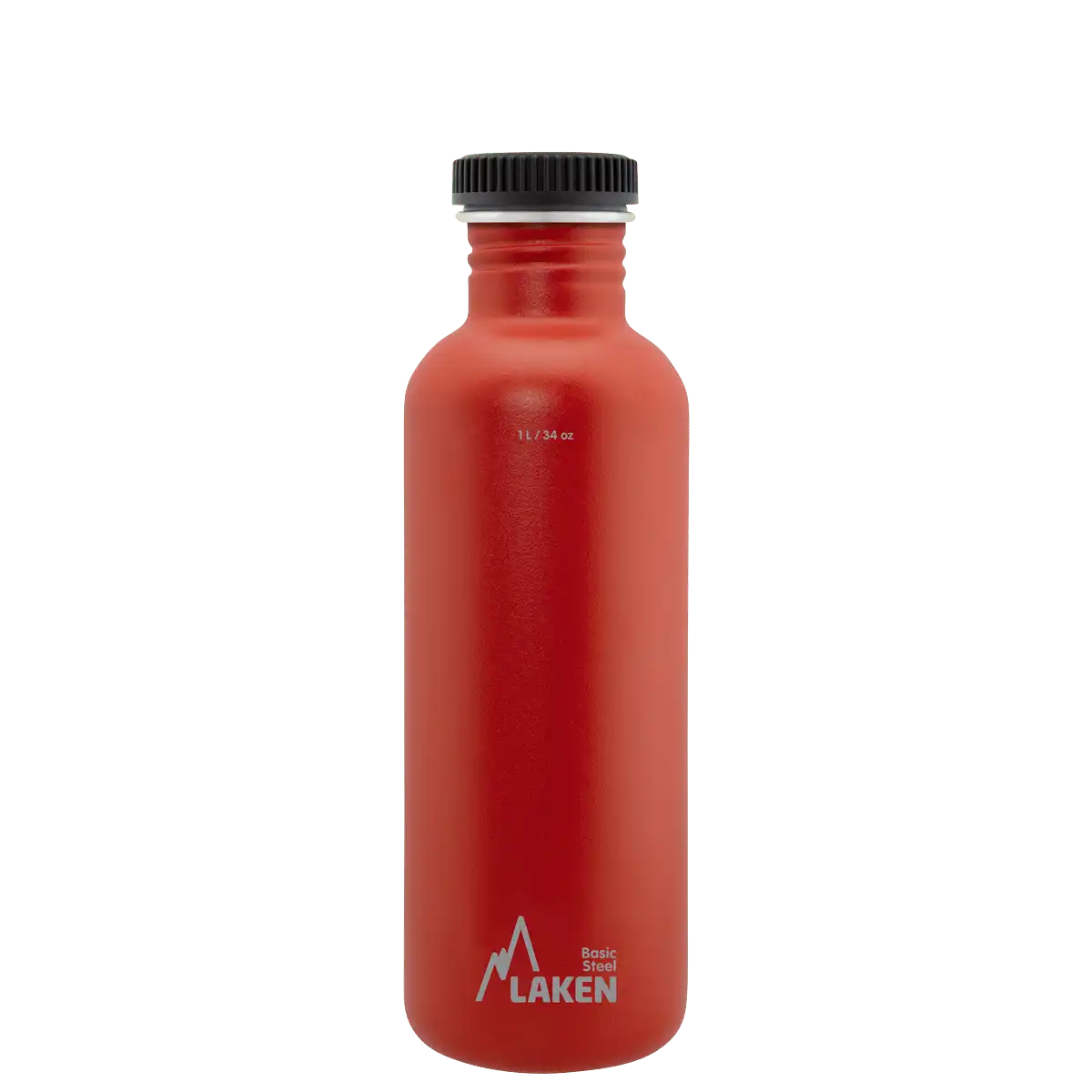 Botella de acero BASIC STEEL roja de 1 litro con tapón PLAIN de polipropileno