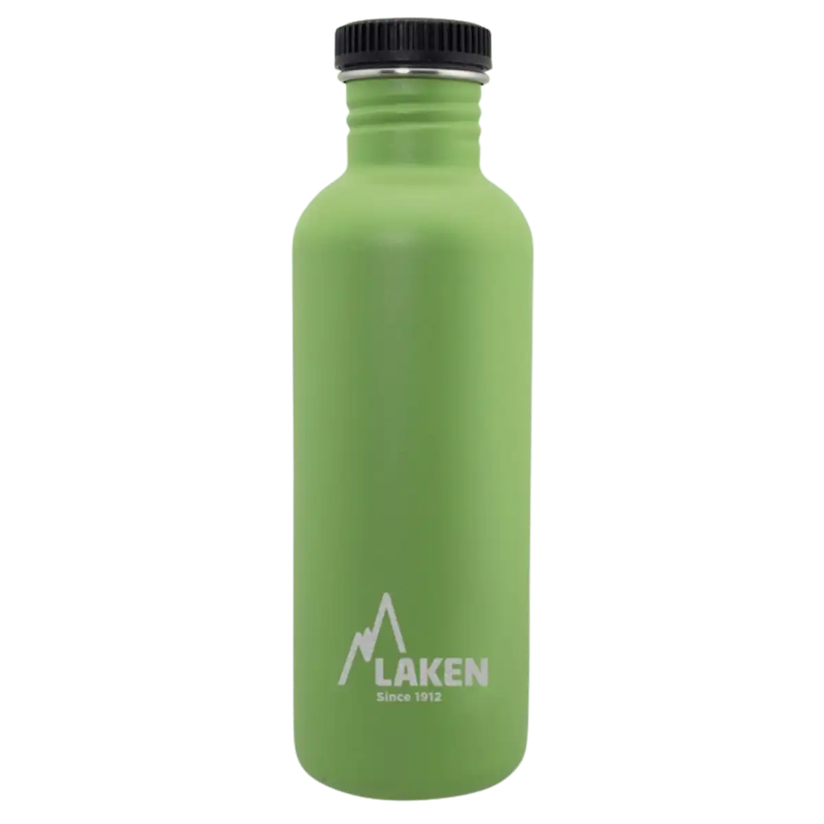 Botella de acero BASIC STEEL verde de 1 litro con tapón PLAIN de polipropileno