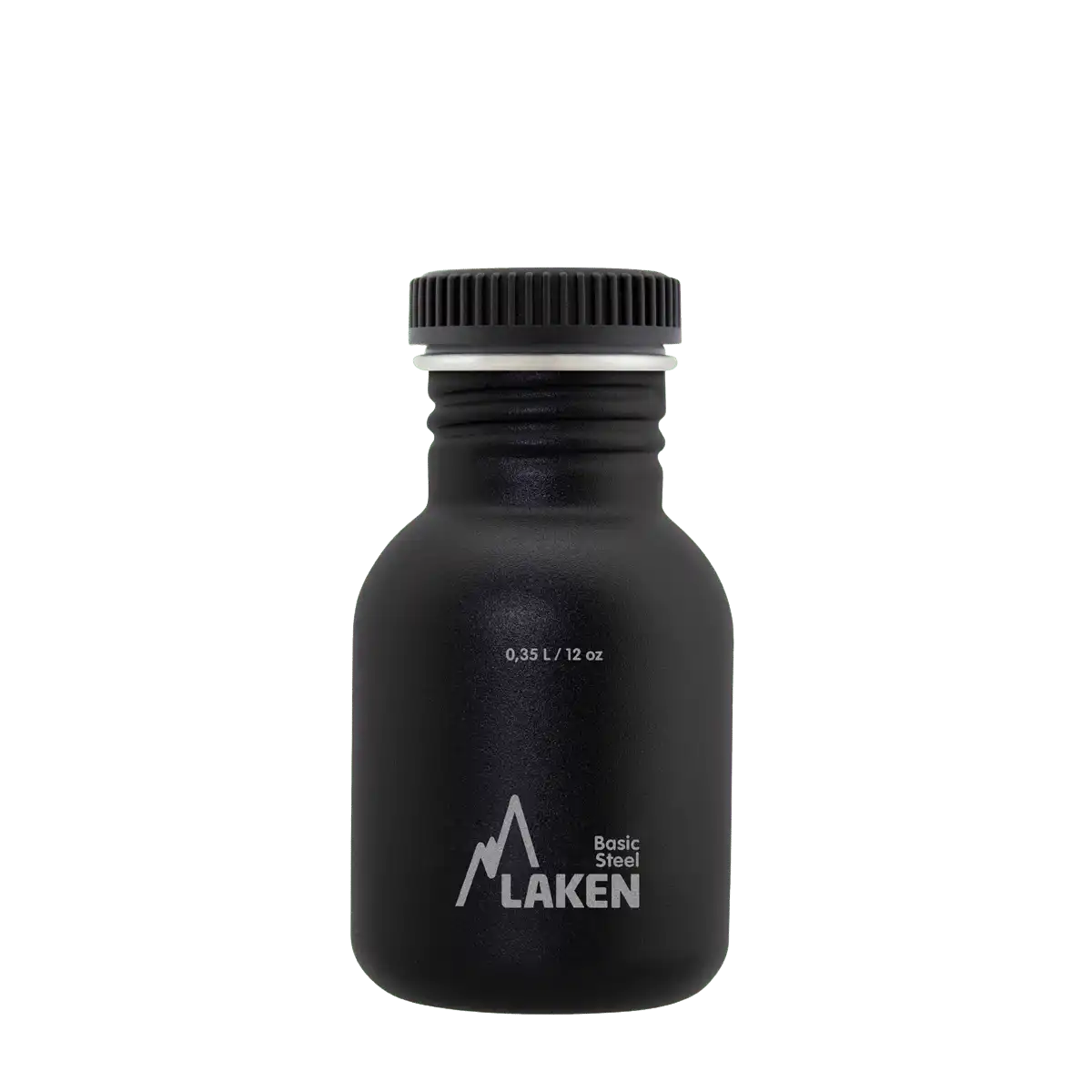 Botella de acero BASIC STEEL negra de 0,35 litros con tapón PLAIN de polipropileno