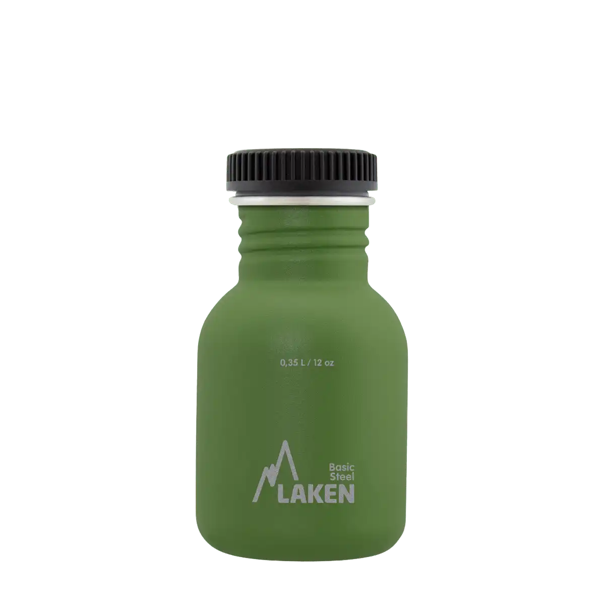 Botella de acero BASIC STEEL verde oliva de 0,35 litros con tapón PLAIN de polipropileno