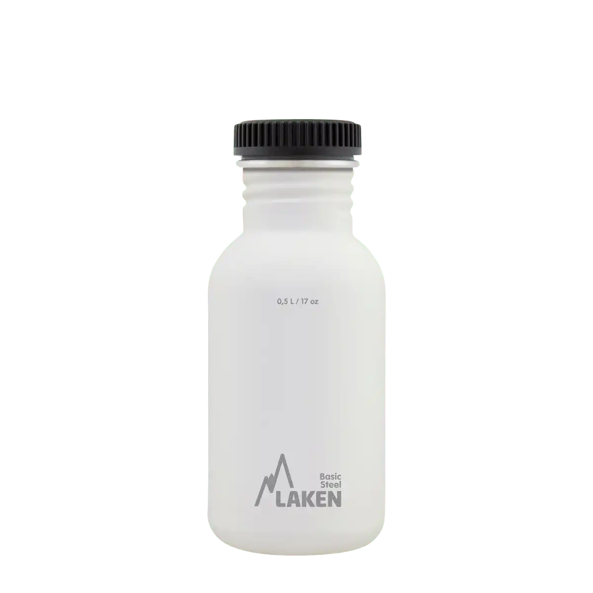 Botella de acero BASIC STEEL blanca de 0,50 litros con tapón PLAIN de polipropileno