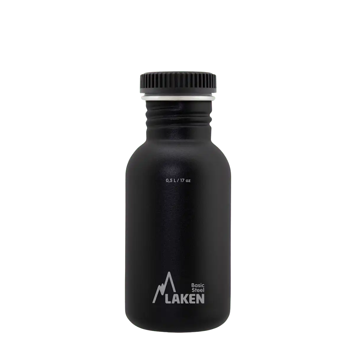 Botella de acero BASIC STEEL negra de 0,50 litros con tapón PLAIN de polipropileno