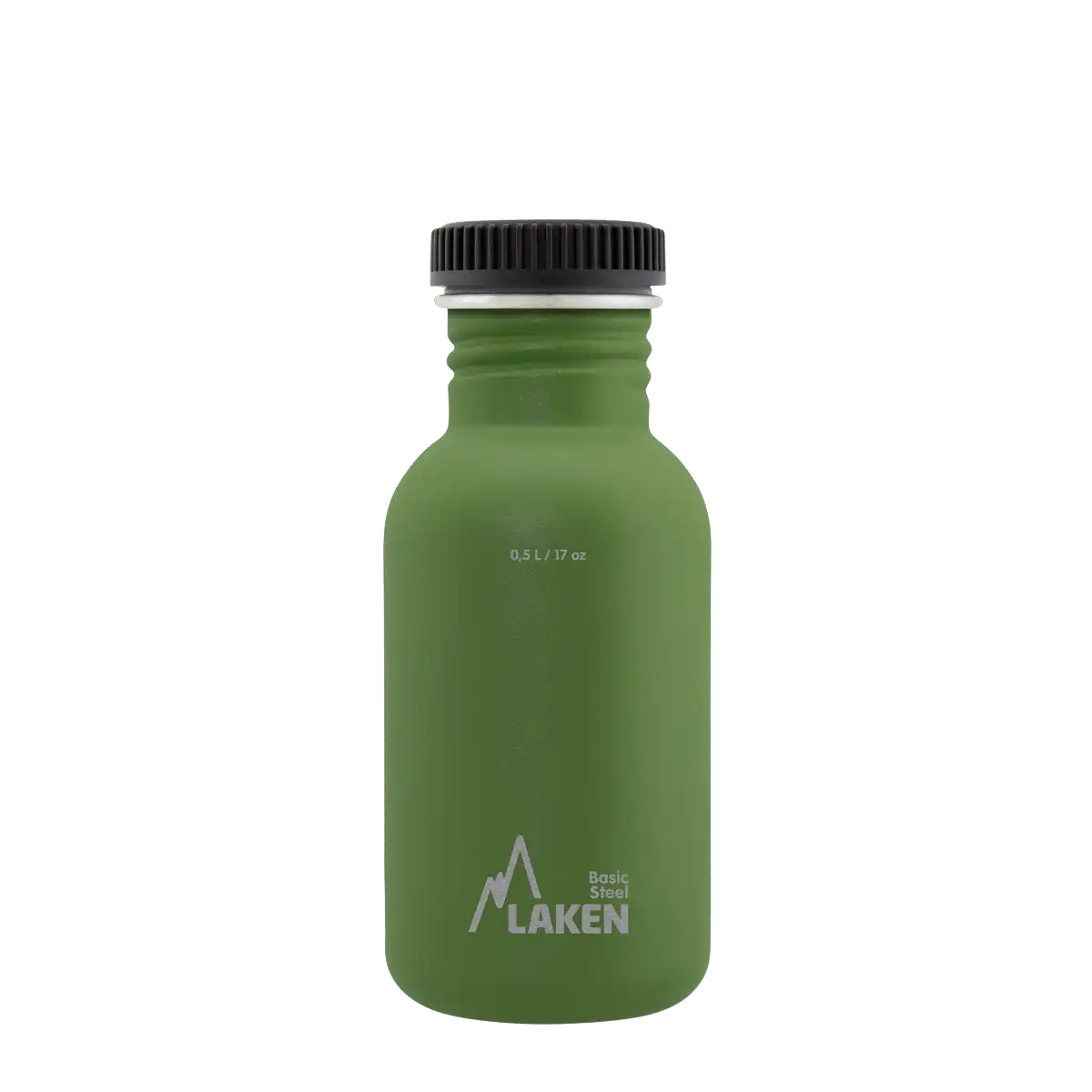 Botella de acero BASIC STEEL verde oliva de 0,50 litros con tapón PLAIN de polipropileno