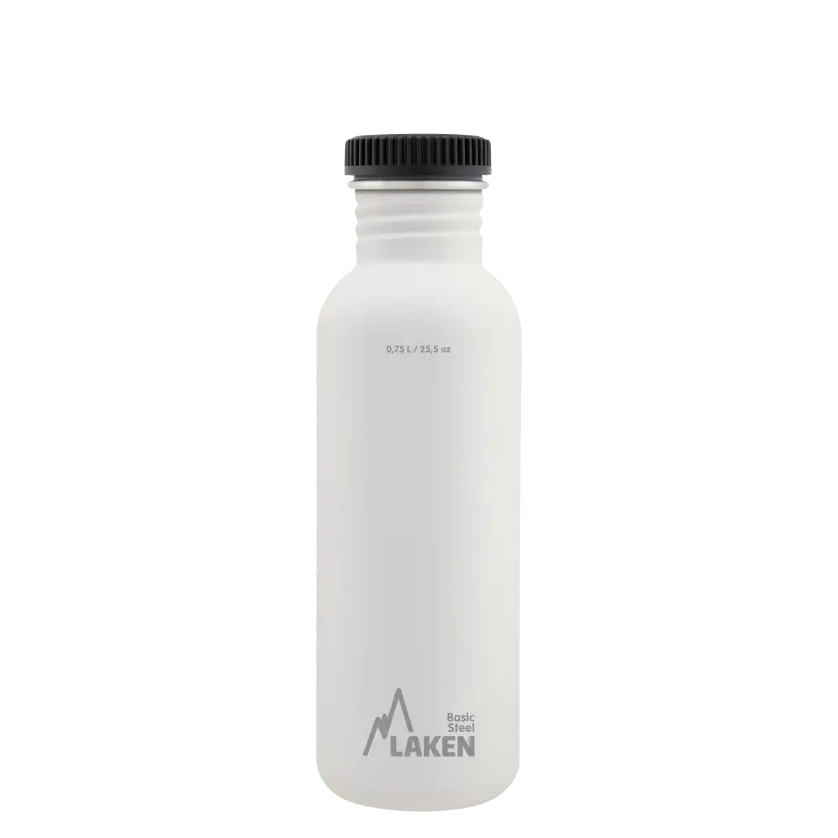 Botella de acero BASIC STEEL blanca de 0,75 litros con tapón PLAIN de polipropileno
