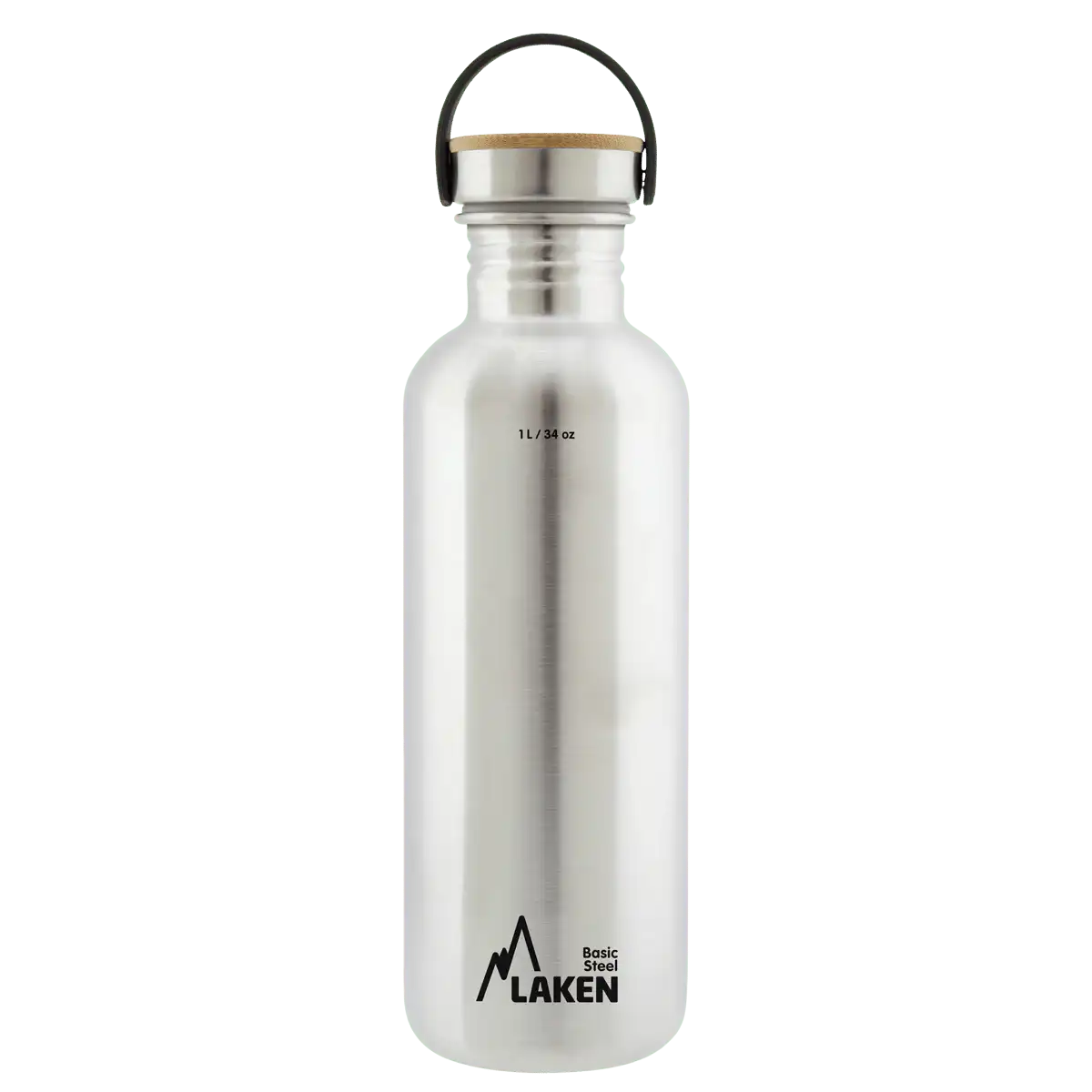 Botella de acero BASIC STEEL gris de 1 litro con tapón BAMBÚ