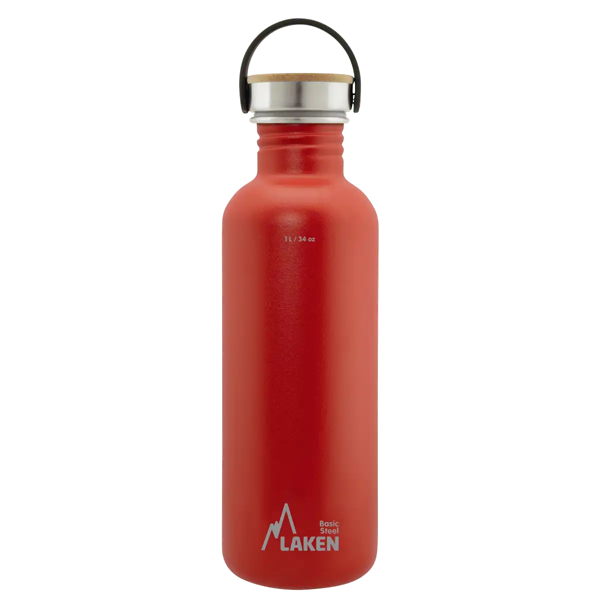 Botella de acero BASIC STEEL roja de 1 litro con tapón BAMBÚ