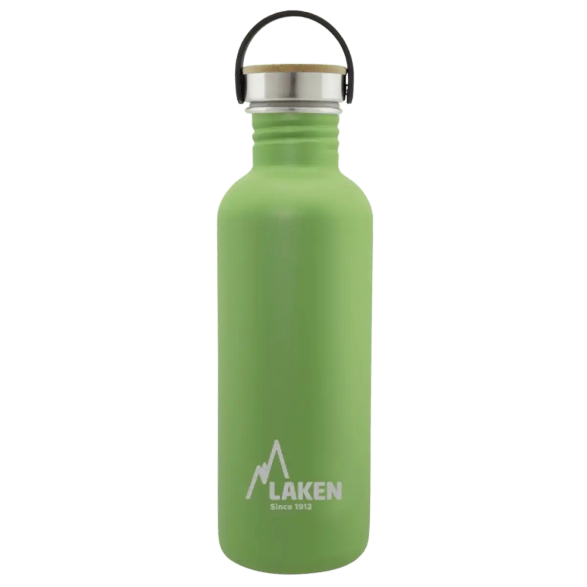 Botella de acero BASIC STEEL verde de 1 litro con tapón BAMBÚ