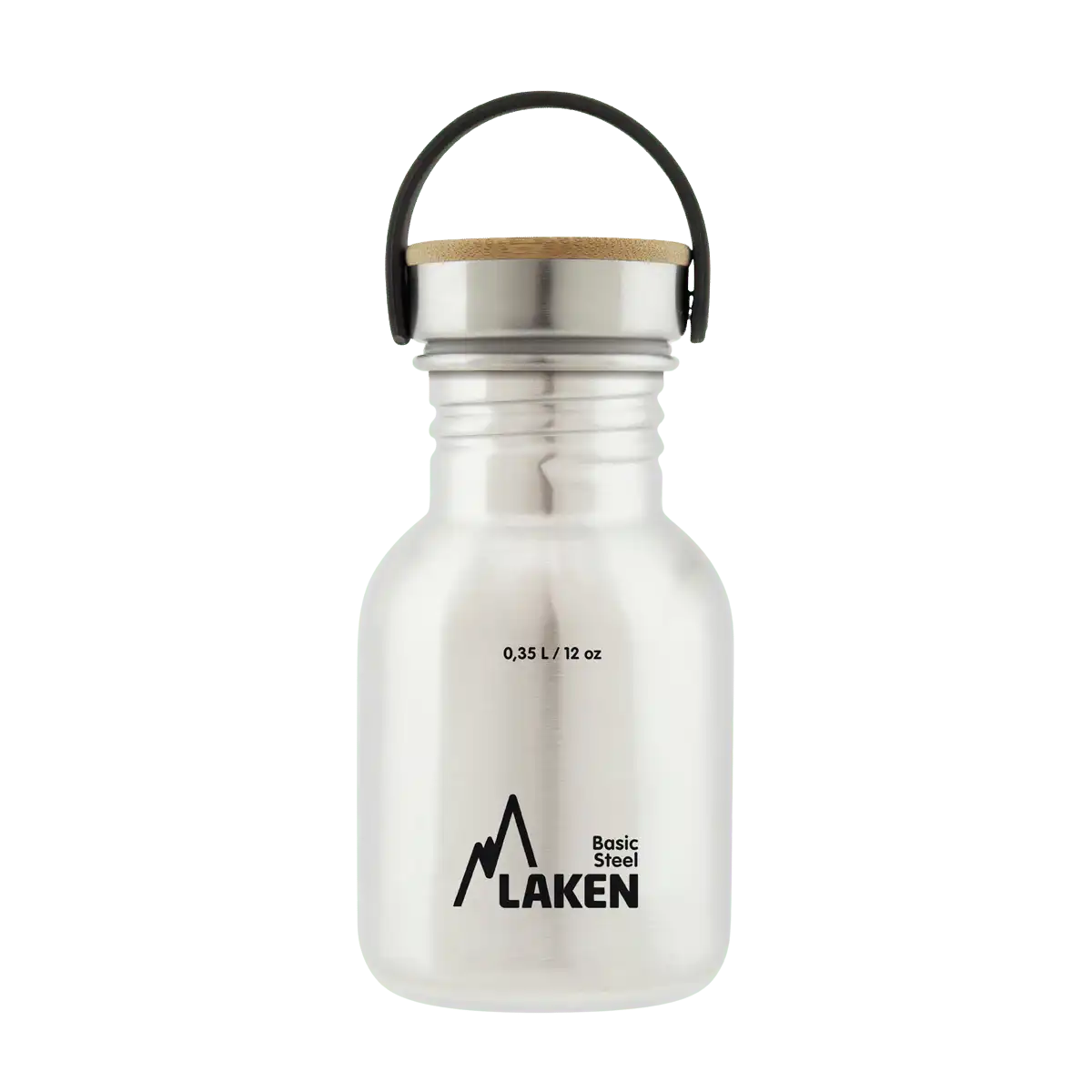 Botella de acero BASIC STEEL gris de 0,35 litros con tapón BAMBÚ