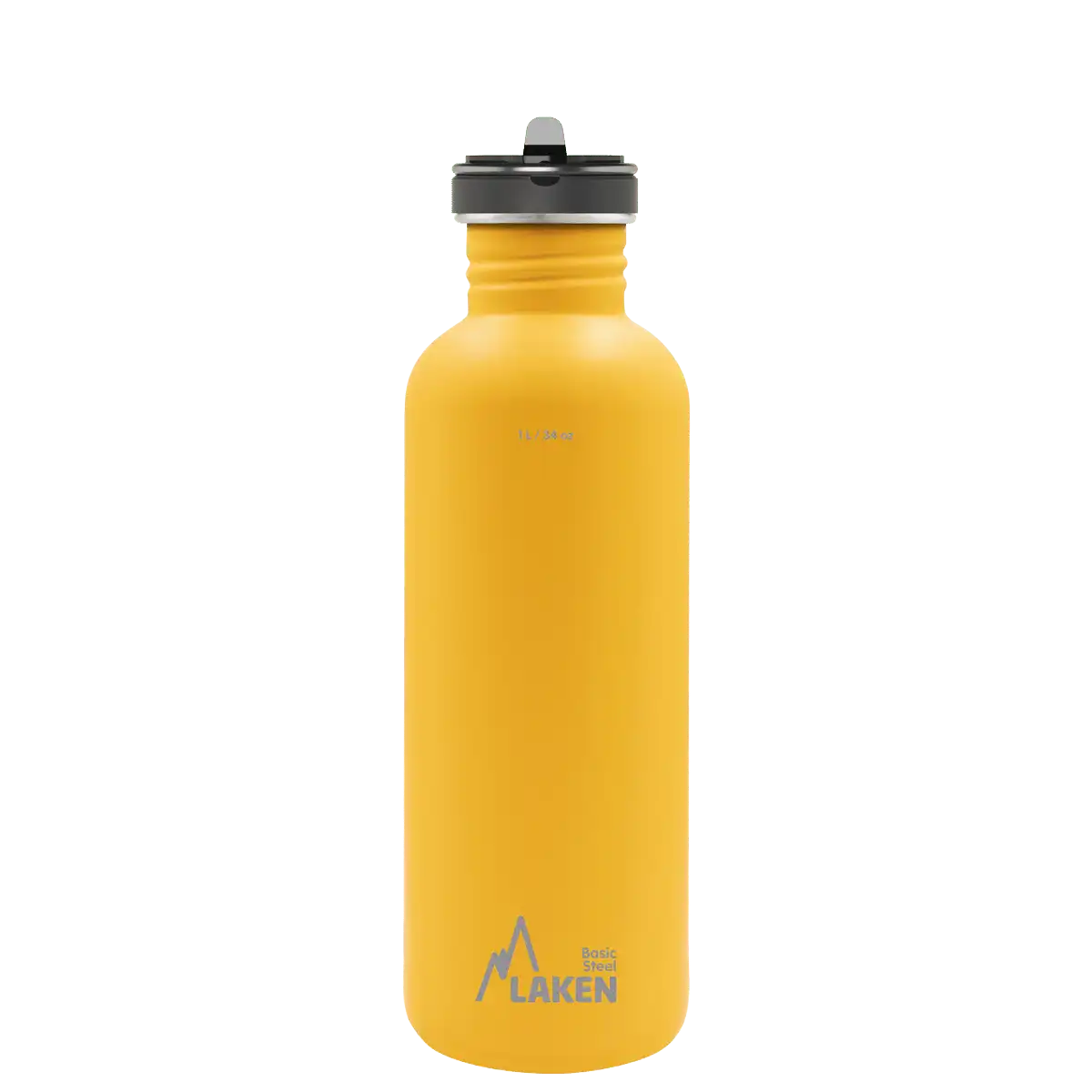 Botella de acero BASIC STEEL amarilla de 1 litro con tapón FLOW