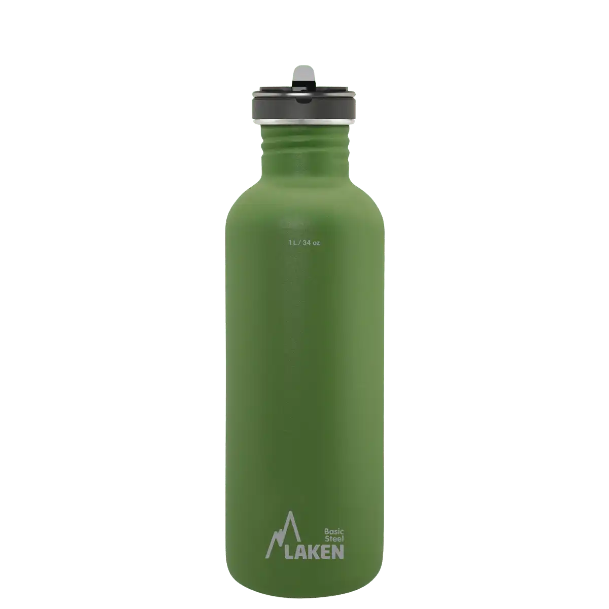 Botella de acero BASIC STEEL verde oliva de 1 litro con tapón FLOW