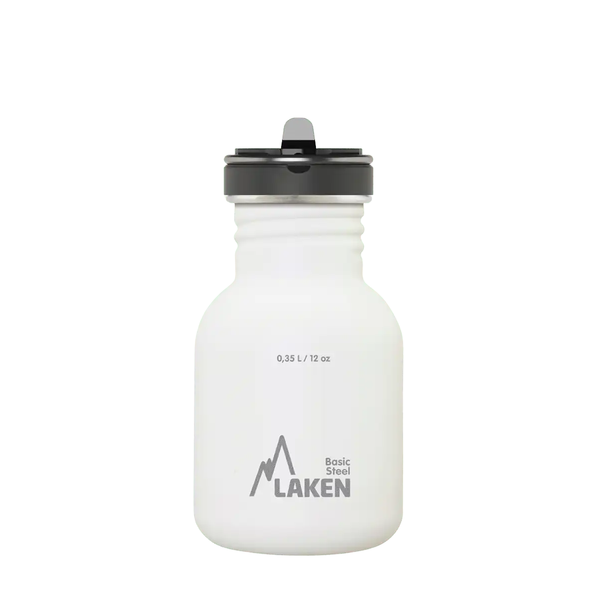 Botella de acero BASIC STEEL blanca de 0,35 litros con tapón FLOW
