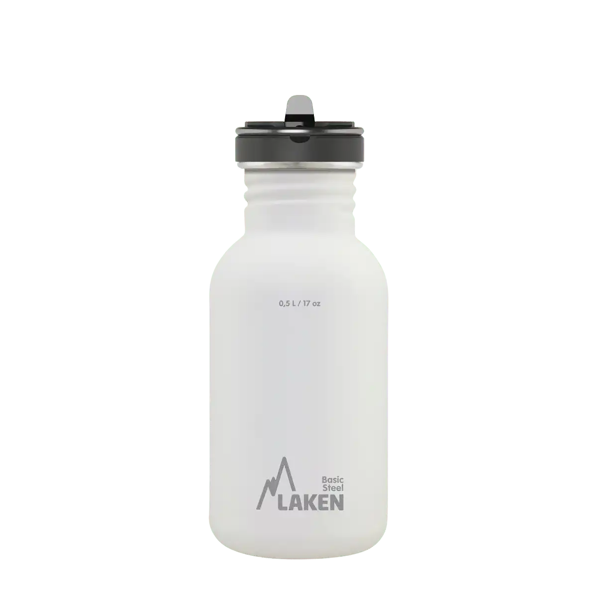 Botella de acero BASIC STEEL blanca de 0,5 litros con tapón FLOW
