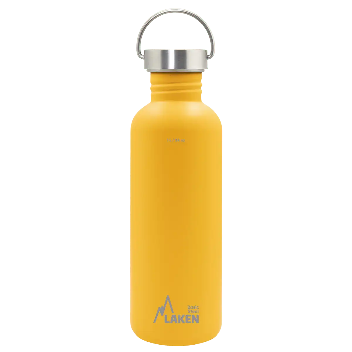 Botella de acero BASIC STEEL amarilla de 1 litro con tapón VINTAGE