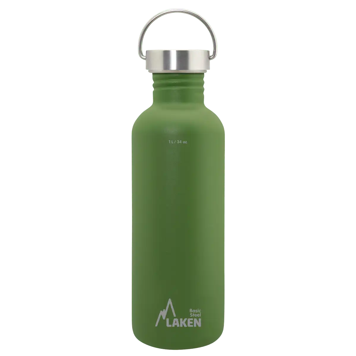 Botella de acero BASIC STEEL verde oliva de 1 litro con tapón VINTAGE