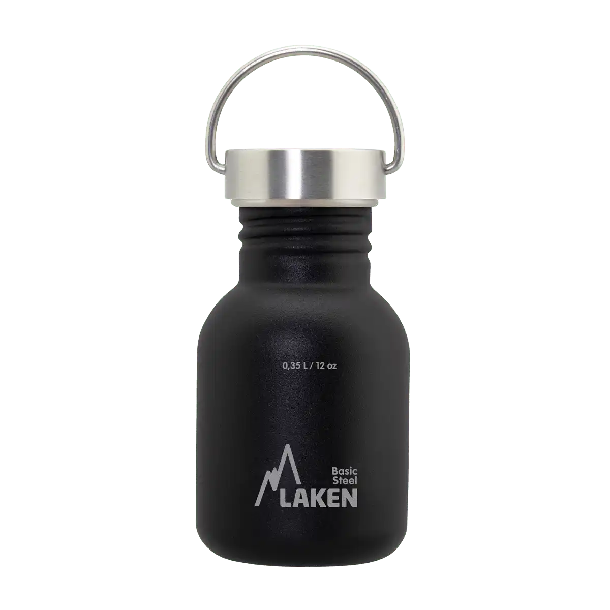 Botella de acero BASIC STEEL negra de 0,35 litros con tapón VINTAGE