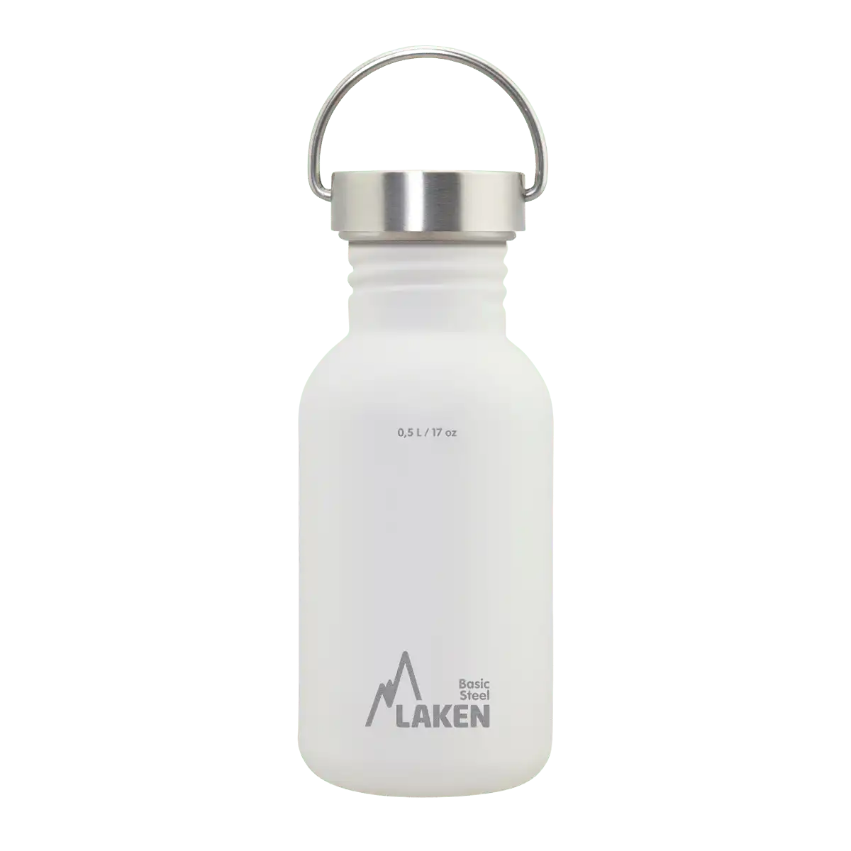 Botella de acero BASIC STEEL blanca de 0,5 litros con tapón VINTAGE