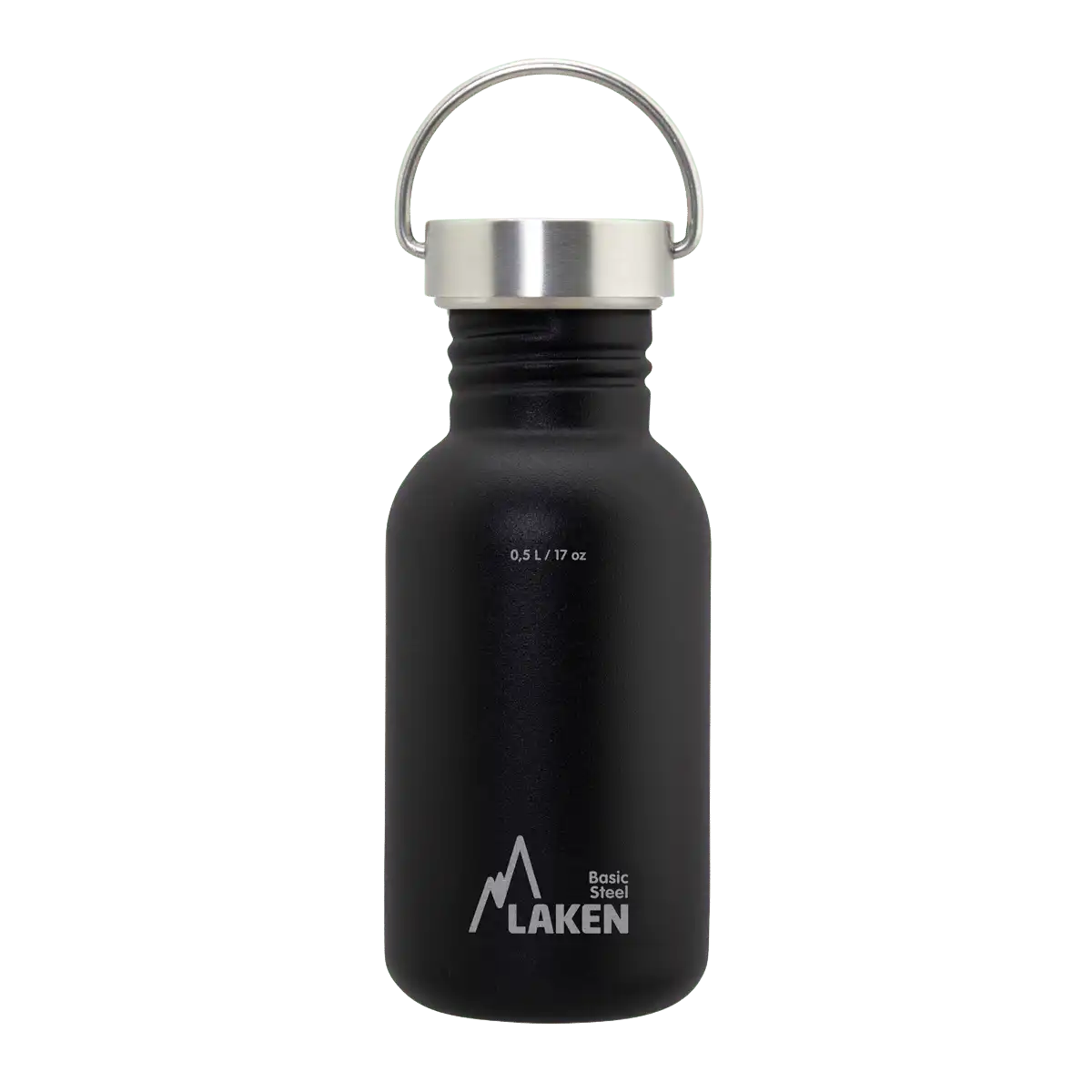 Botella de acero BASIC STEEL negra de 0,5 litros con tapón VINTAGE