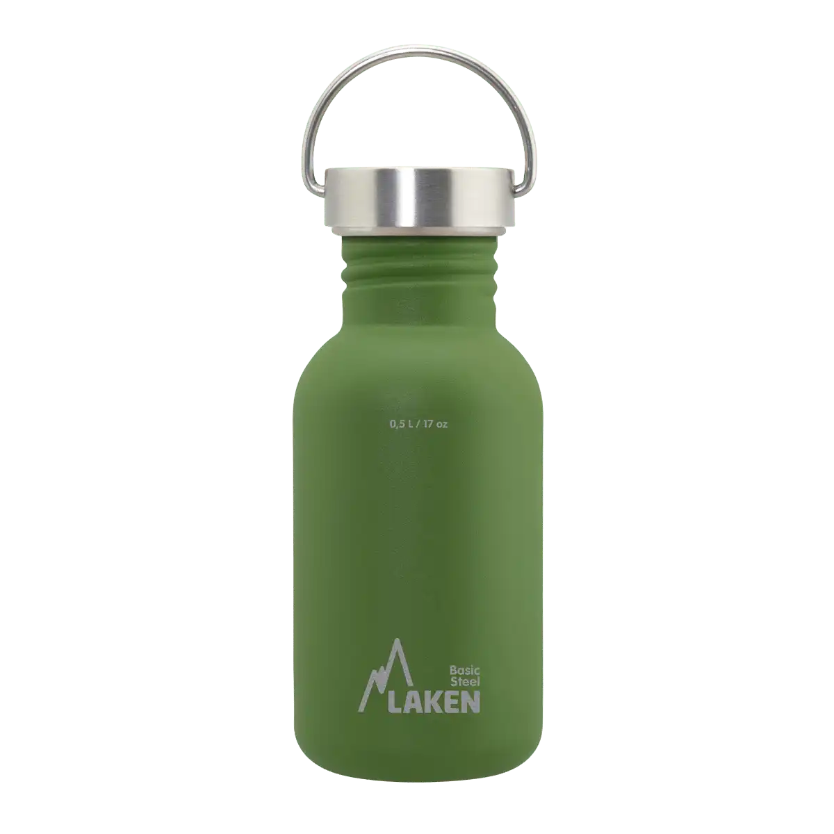 Botella de acero BASIC STEEL verde oliva de 0,5 litros con tapón VINTAGE