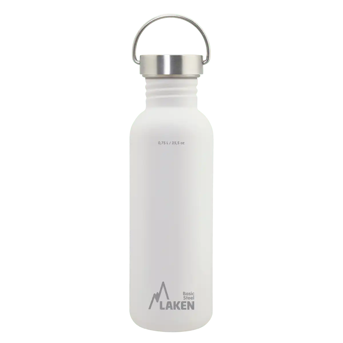 Botella de acero BASIC STEEL blanca de 0,75 litros con tapón VINTAGE