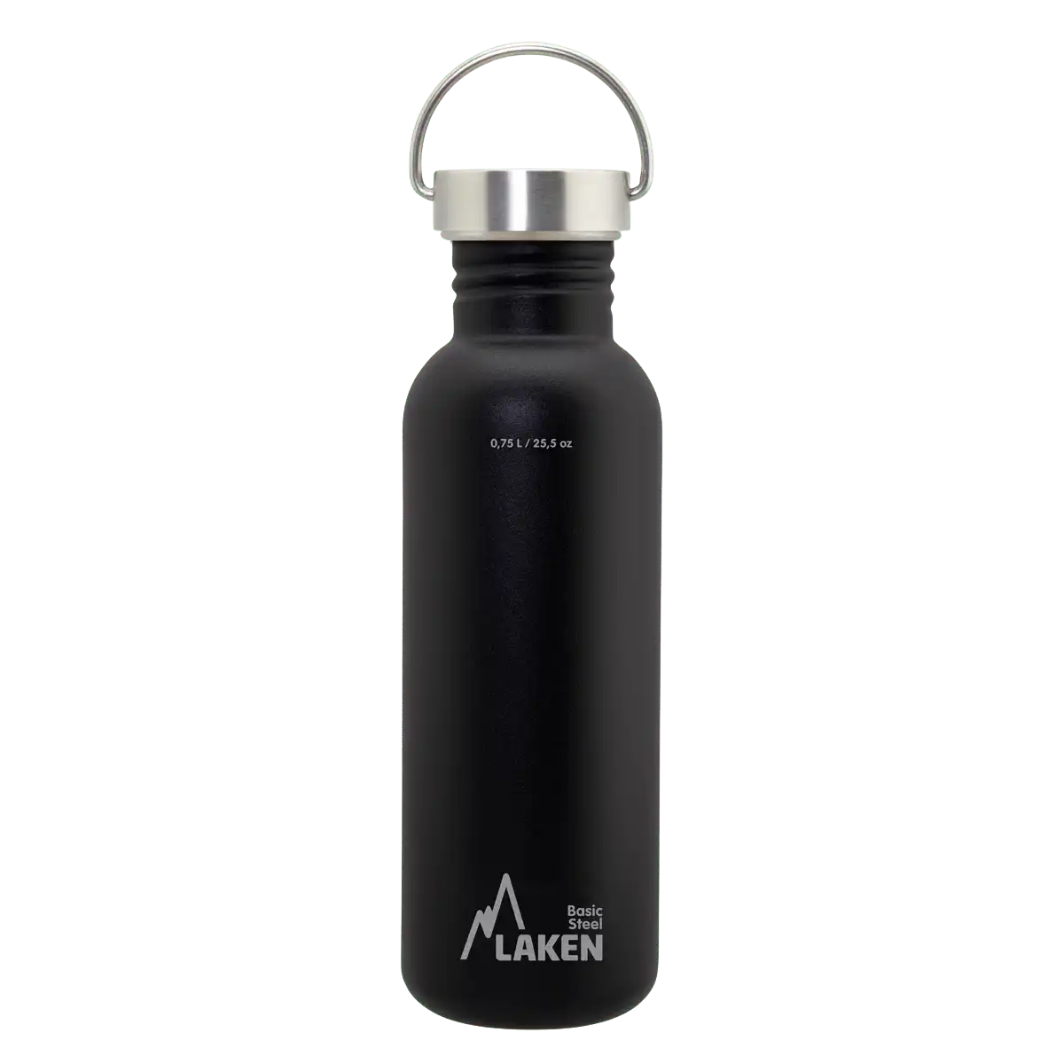 Botella de acero BASIC STEEL negra de 0,75 litros con tapón VINTAGE
