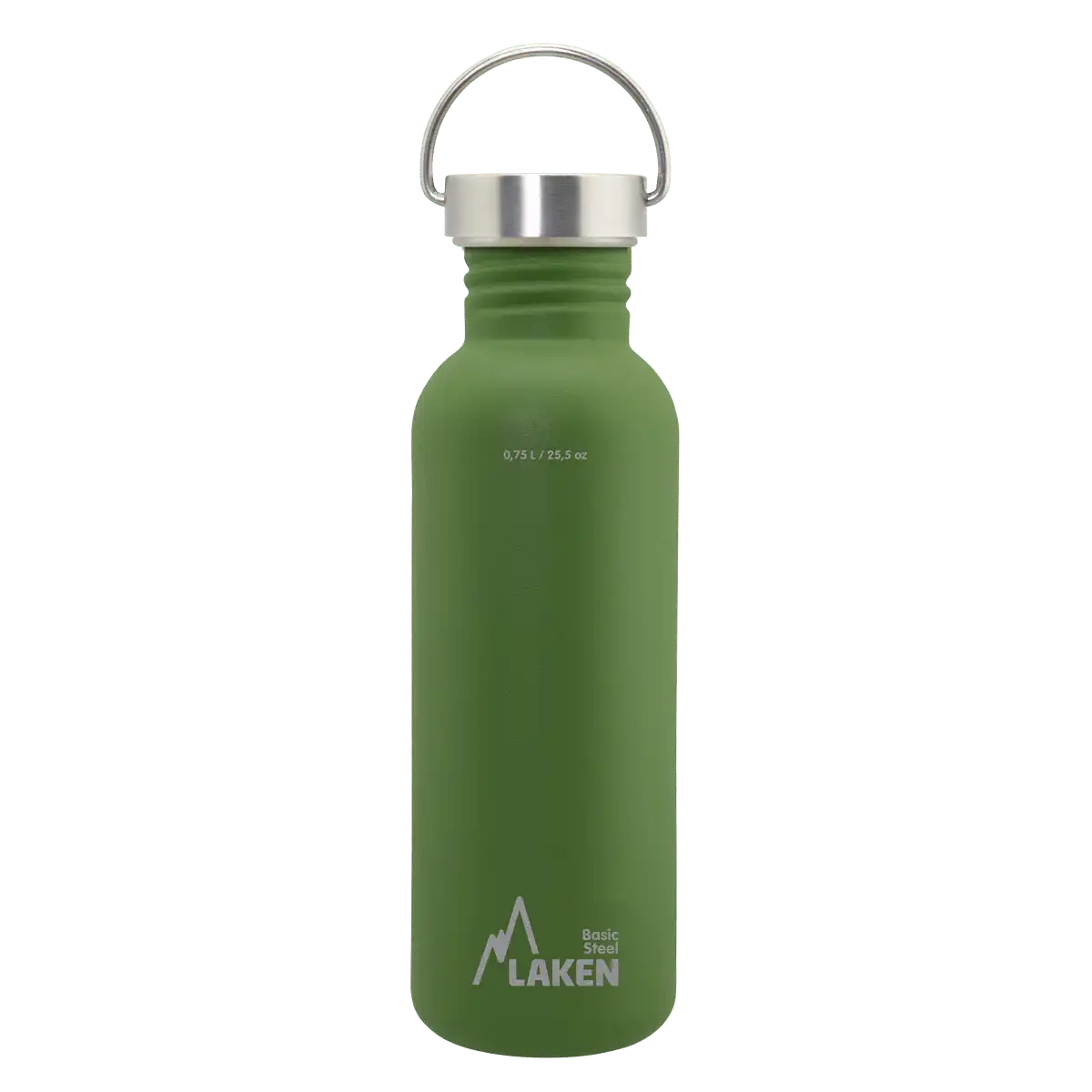 Botella de acero BASIC STEEL verde oliva de 0,75 litros con tapón VINTAGE