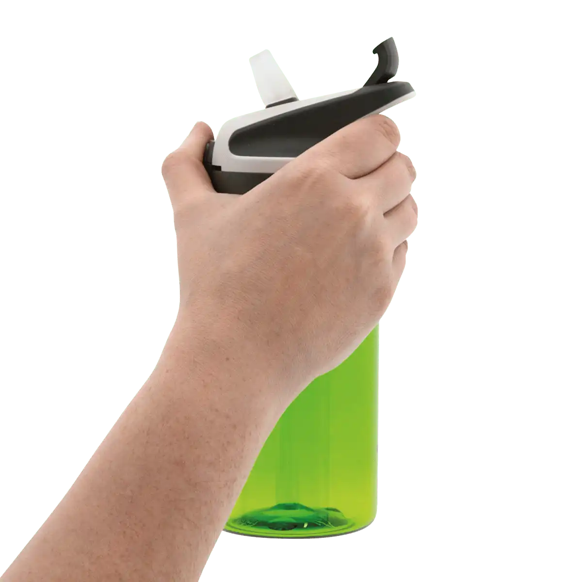 Mano sosteniendo una botella de Tritan con tapón SUMMIT