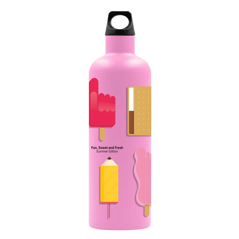 Cara trasera de la botella Fun, Sweet and Fresh, Summer Edition de LAKEN en color rosa