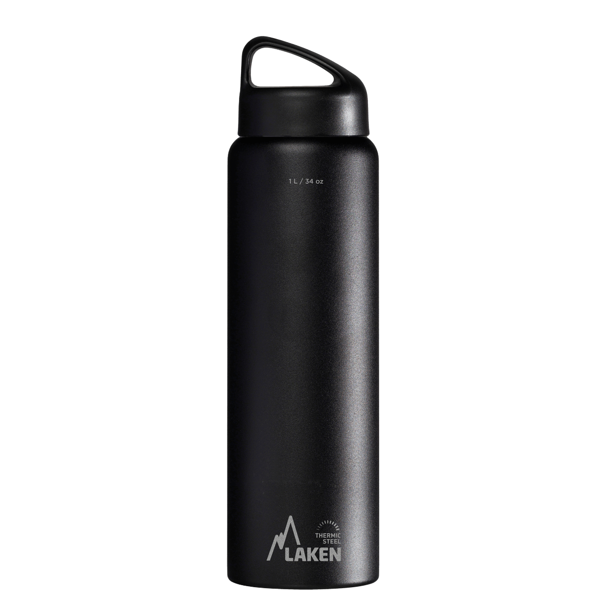 Botella térmica de acero negra de 1 litro con tapón CLASSIC