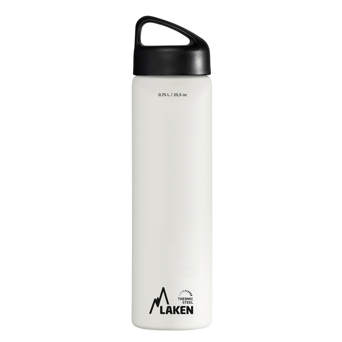 Botella térmica de acero blanca de 0,75 litros con tapón CLASSIC