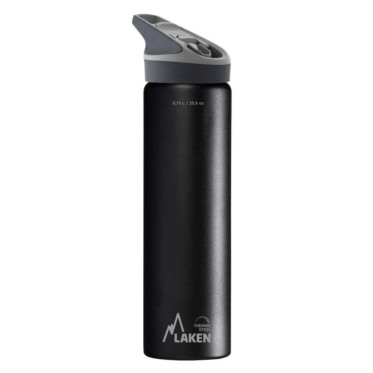 Botella térmica de acero negra de 0,75 litros con tapón JANNU
