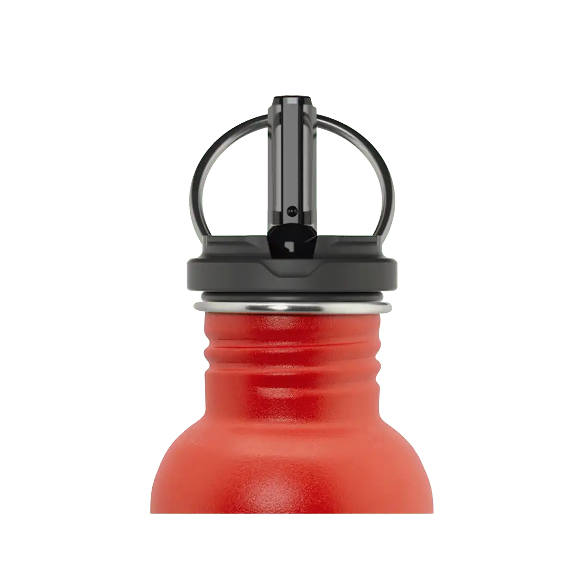Tapón FLOW abierto en una botella de acero BASIC STEEL